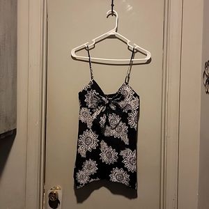 New York & Company Halter Top -black w/ white floral designs